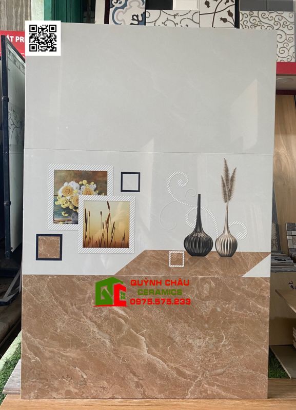 Gạch ốp tường 40x80 men bóng nâu vàng vân đá đẹp