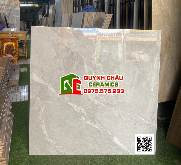 Gạch 100x100 trung quốc màu xám vân đá bóng siêu chống mài mòn