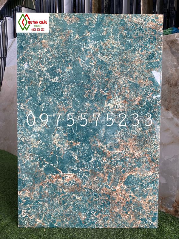 Gạch khổ lớn 80x120 ốp tường vân đá xanh ngọc bóng kính