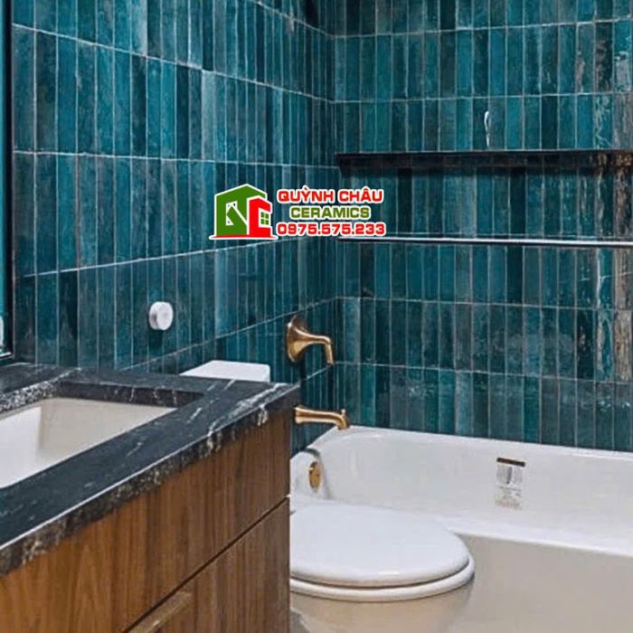 Gạch thẻ 6x24cm gợn sóng màu xanh dương hiệu ứng