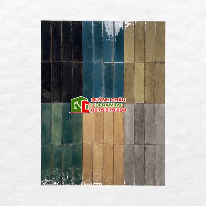 Gạch thẻ 6x24cm gợn sóng màu xanh dương hiệu ứng