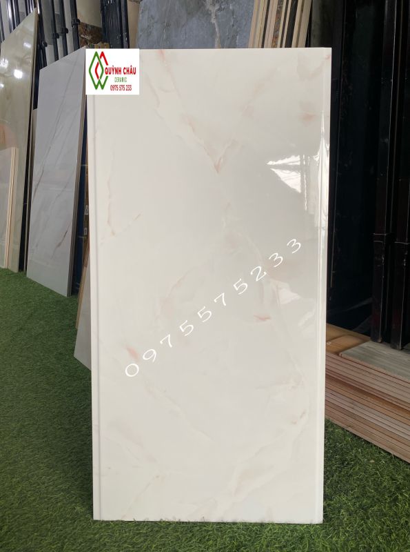 Gạch ốp tường vát cạnh 40x80 vàng vân đá nâu