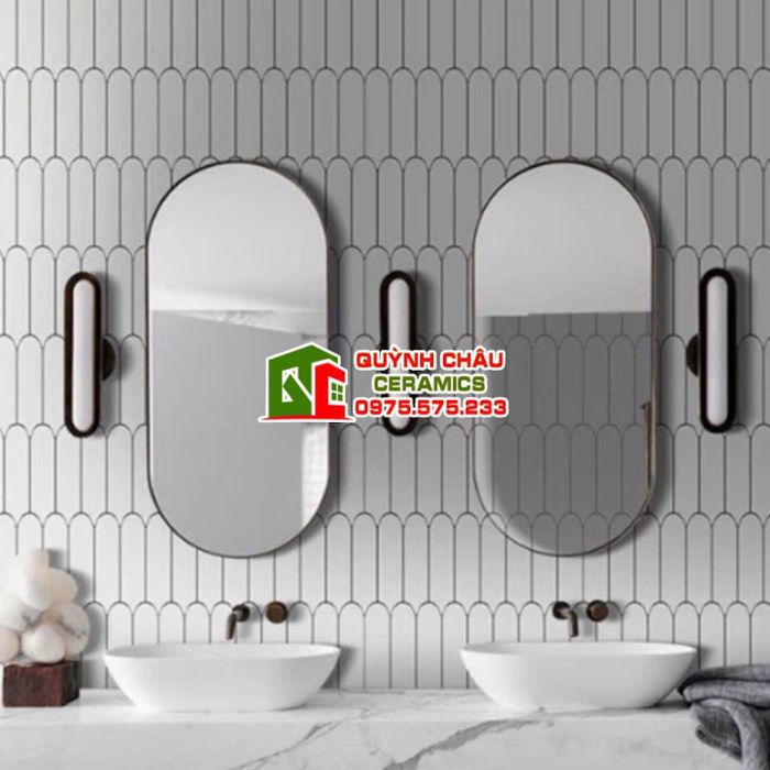 Gạch thẻ lông vũ màu trắng gợn sóng