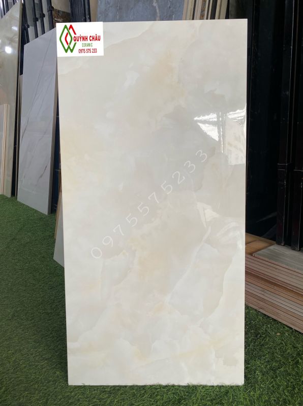 Gạch size 40x80 vàng kem men bóng ốp tường đẹp