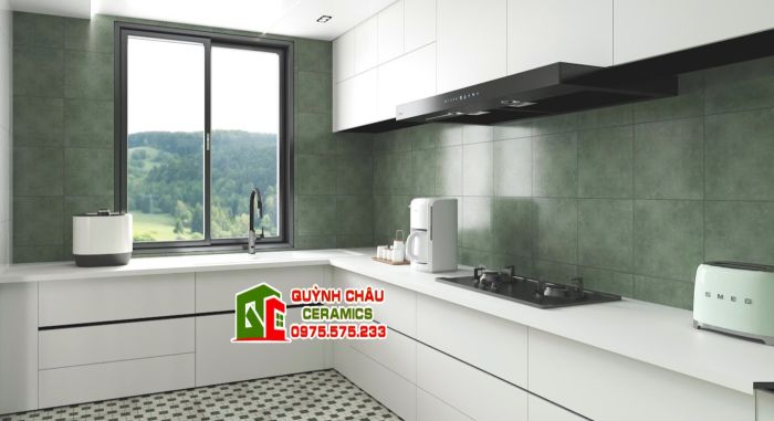 Gạch 30x30 bông cổ điển hình học xanh trắng xám