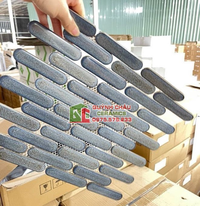 Gạch mosaic que đũa đầu tròn màu xám