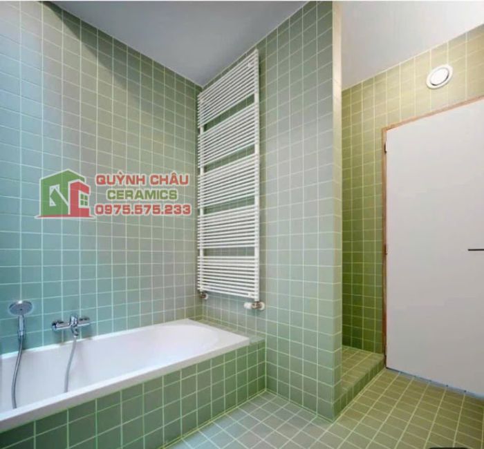 Gạch mosaic vỉ 10x10 thẻ chip màu xanh lá mờ