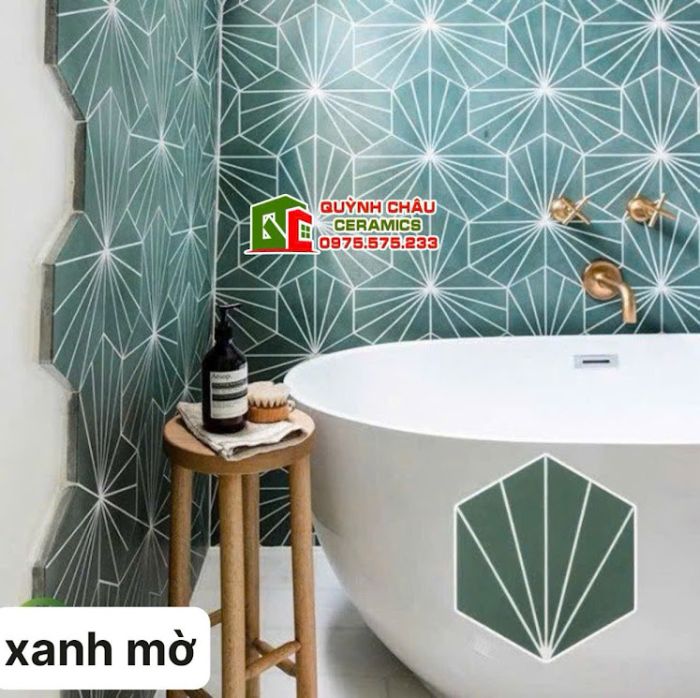 Gạch lục giác màu xanh cánh quạt 5 tia