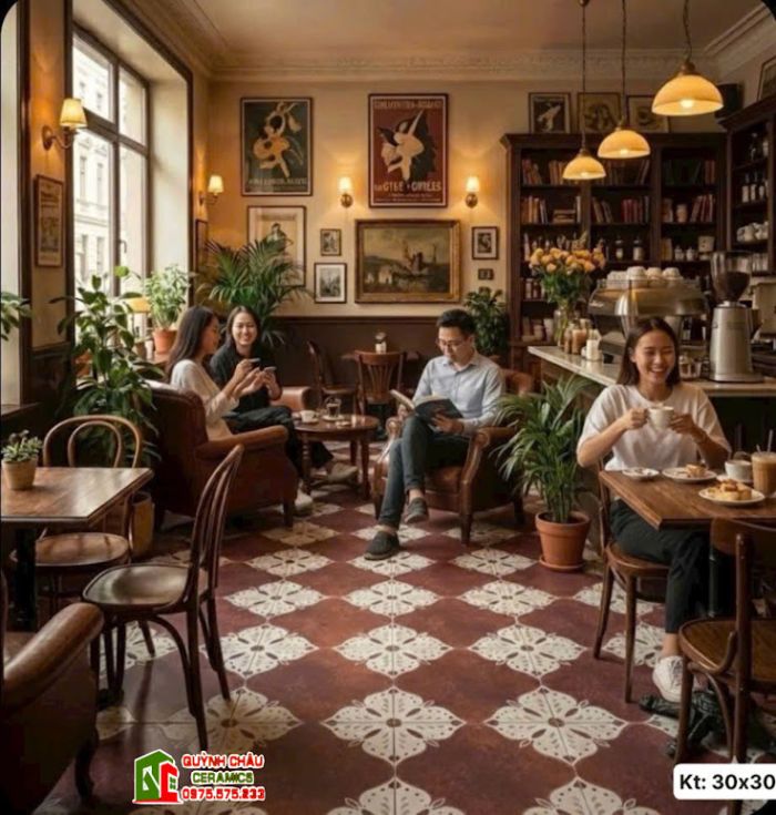 Gạch bông 20x20 hoa văn đỏ cổ điển