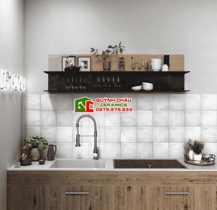 Gạch thẻ màu trắng xám cổ điển 15x15 cm