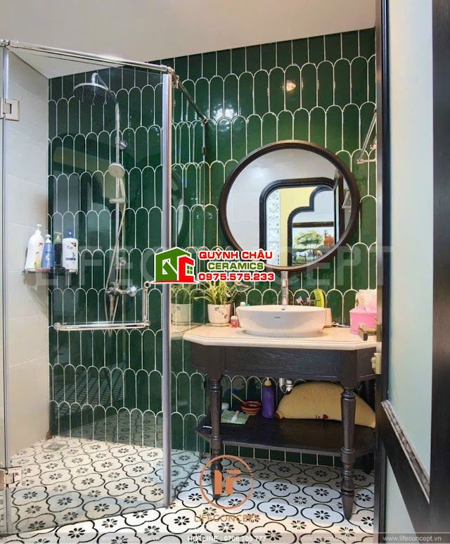 Gạch thẻ lông vũ xanh đậm gợn sóng