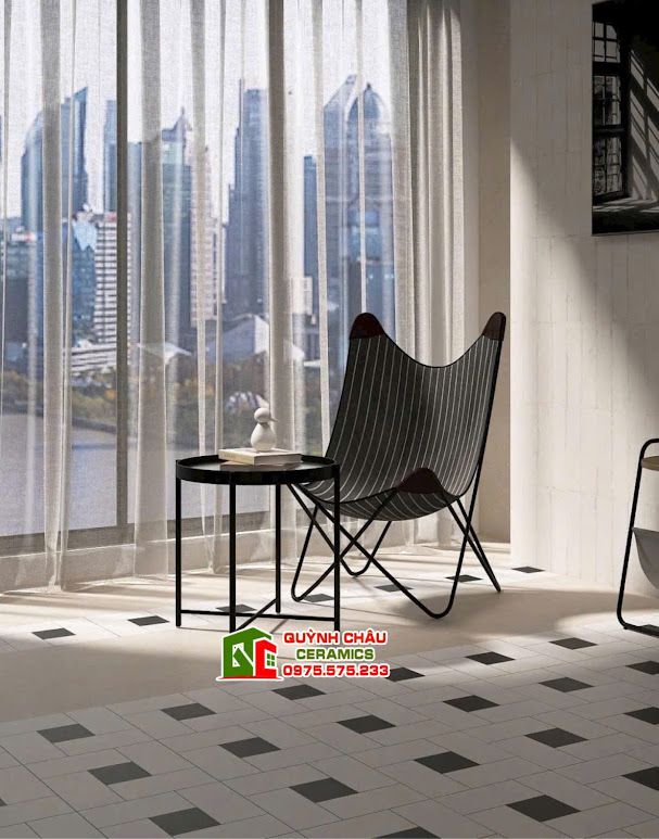 Gạch bông hoa văn vuông trắng đen hình thẻ 30x30 cm