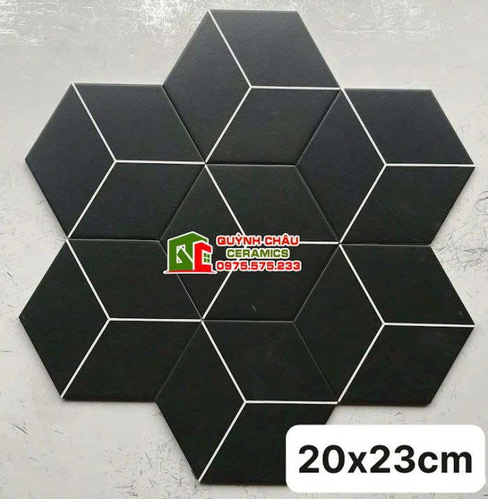 Gạch lục giác 20x23 màu đen vân trắng đẹp 4214