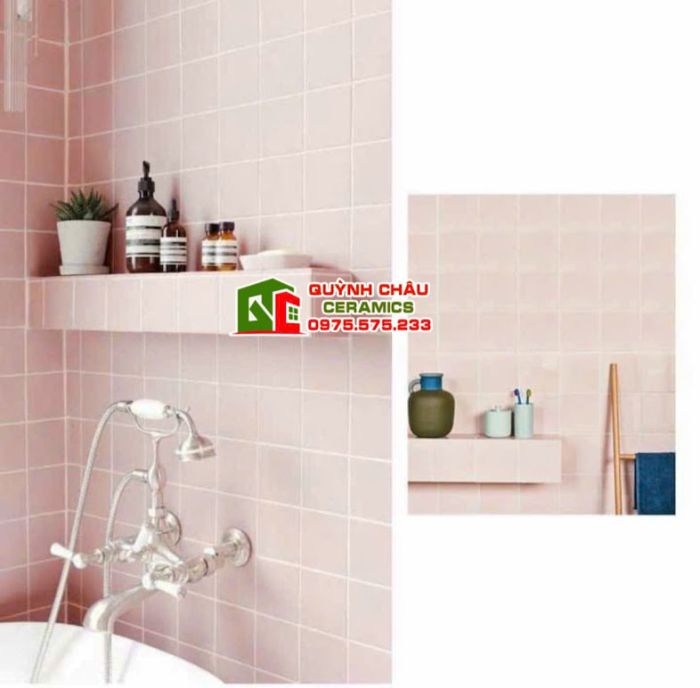 Gạch thẻ ốp tường 10x10 trung quốc màu hồng bóng