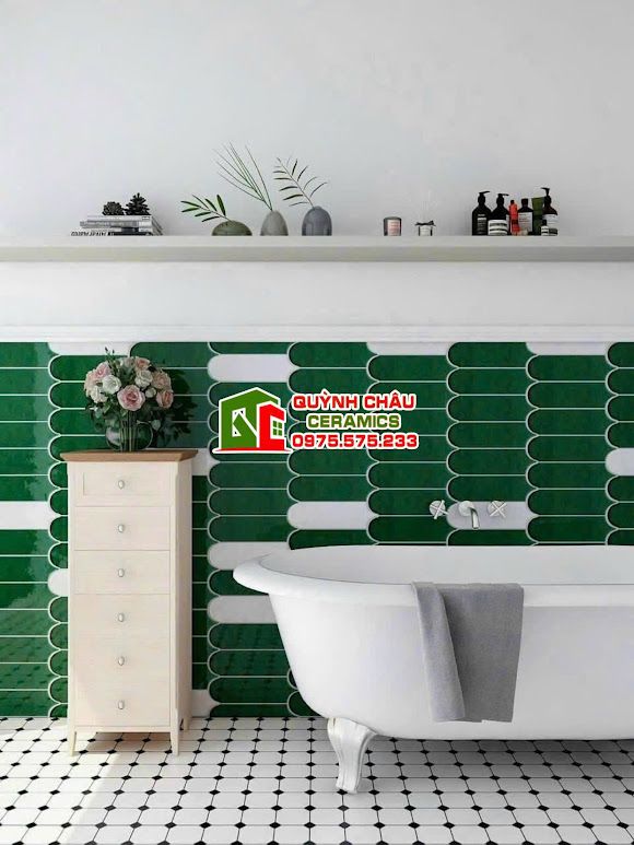 Gạch thẻ lông vũ xanh đậm gợn sóng