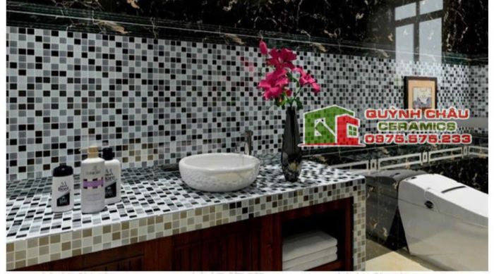 Gạch mosaic thuỷ tinh màu đen trắng trang trí