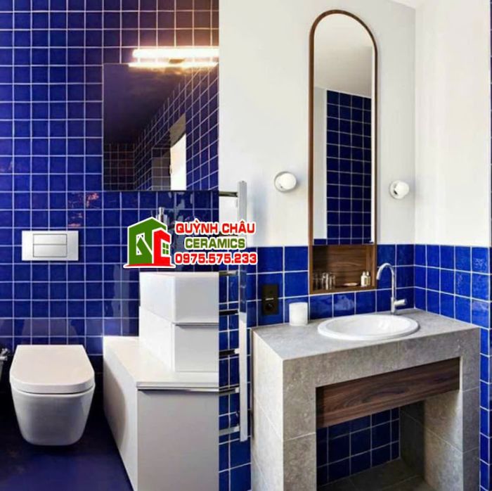 Gạch thẻ trang trí 10x10 xanh dương bóng