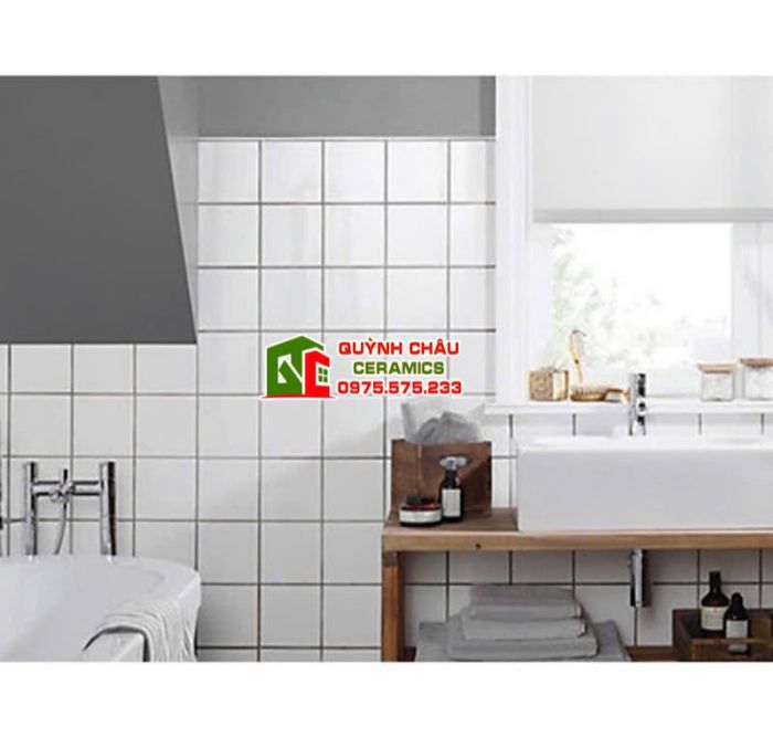 Gạch thẻ vuông 15x15 màu trắng xám bóng giả cổ