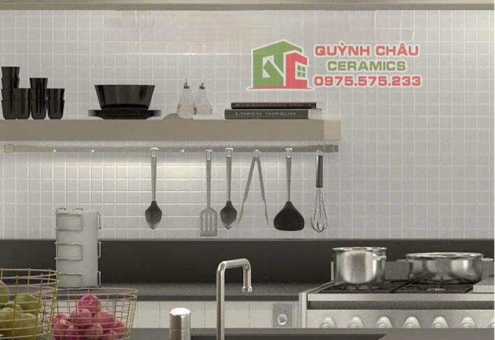 Gạch mosaic thuỷ tinh màu trắng trơn