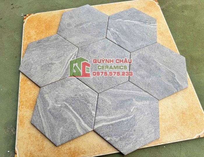Gạch lục giác mờ xám vân đá