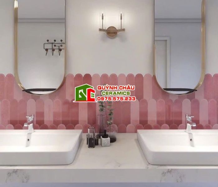 Gạch thẻ lông vũ màu hồng san hô gợn sóng