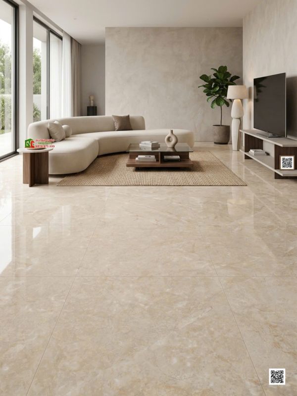 Gạch lát phòng khách 120x120cm bóng kiếng vân đá vàng kem