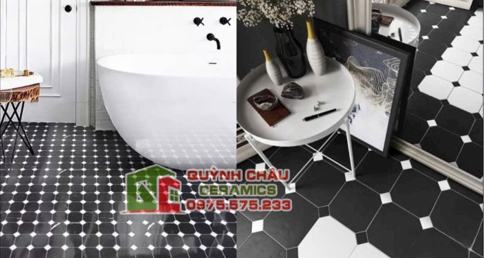 Gạch vỉ mosaic trang trí bát giác đen mờ