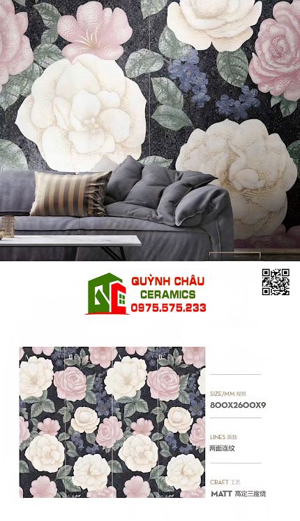 Gạch khổ lớn 80x260 tranh giả mosaic ốp tường