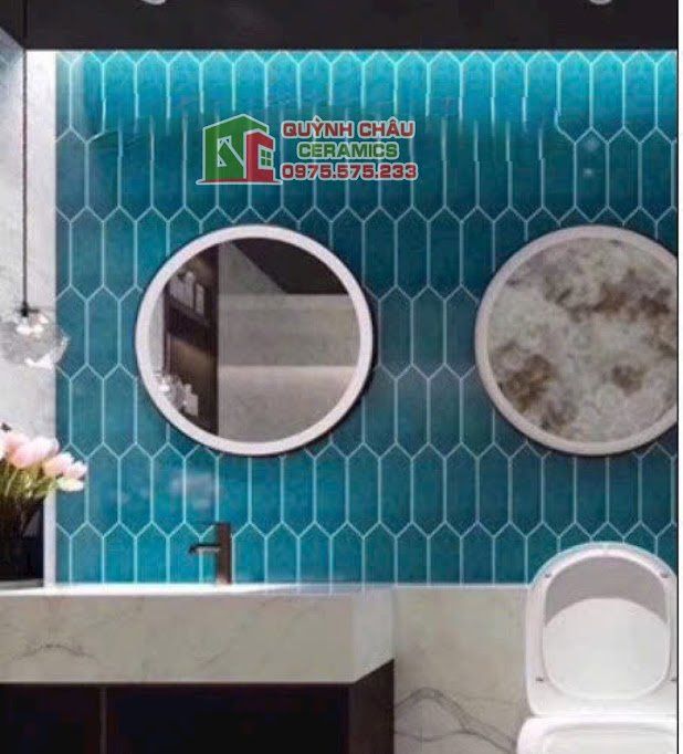 Gạch thẻ mũi tên xanh men rạn cao cấp