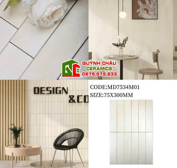 Gạch thẻ 75x300 đá mờ kem giả cổ màu hiệu ứng