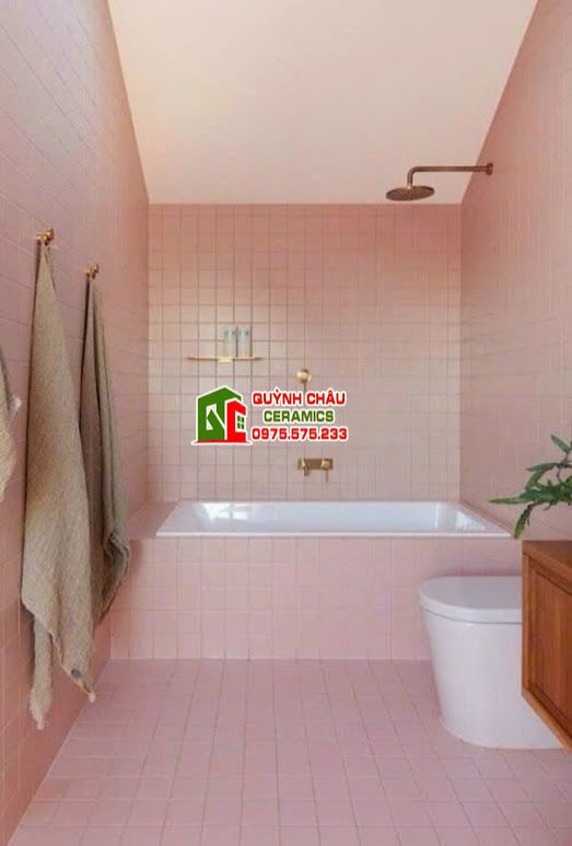 Gạch thẻ vuông 10x10 màu hồng bóng