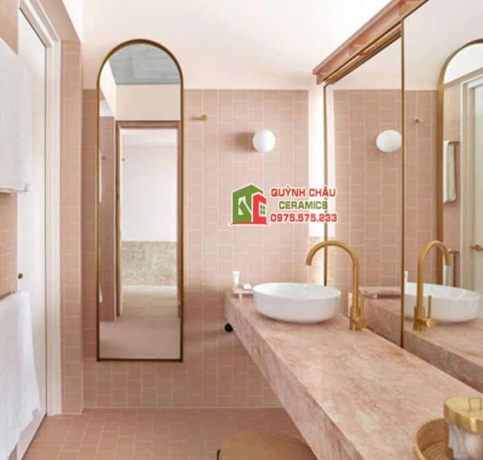 Gạch thẻ ốp tường 10x10 trung quốc màu hồng bóng