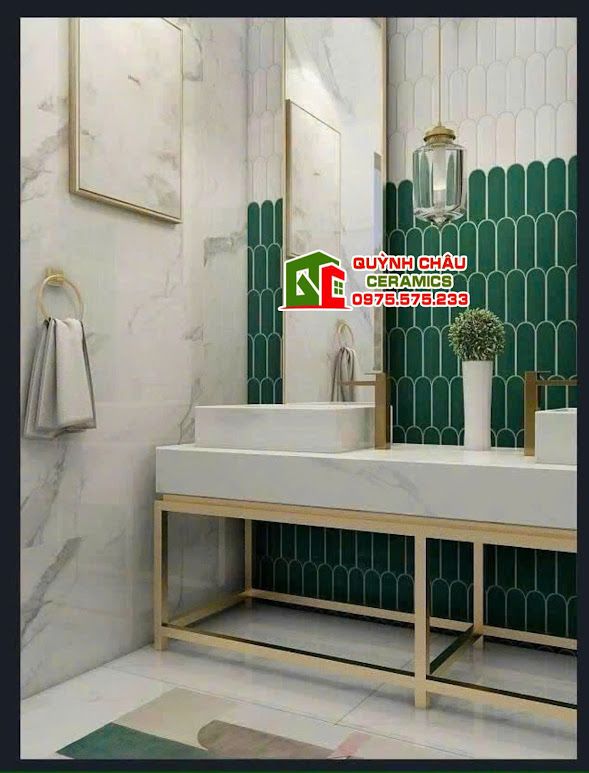 Gạch thẻ lông vũ xanh đậm gợn sóng