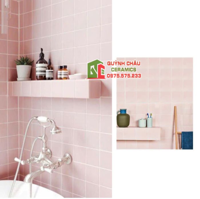Gạch thẻ ốp tường 10x10 trung quốc màu hồng bóng