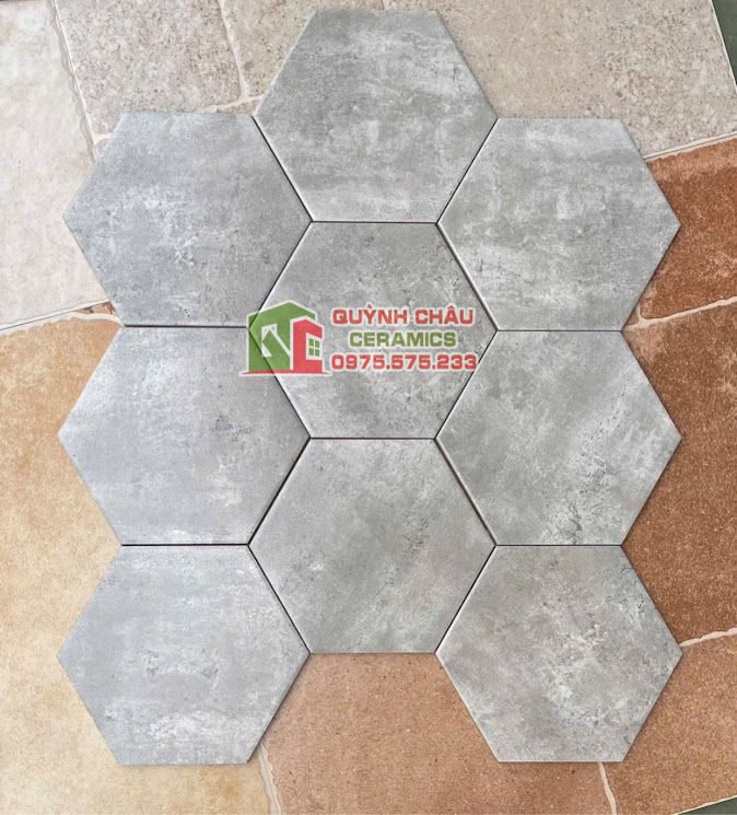 Gạch lục giác màu xám loang vân xi măng