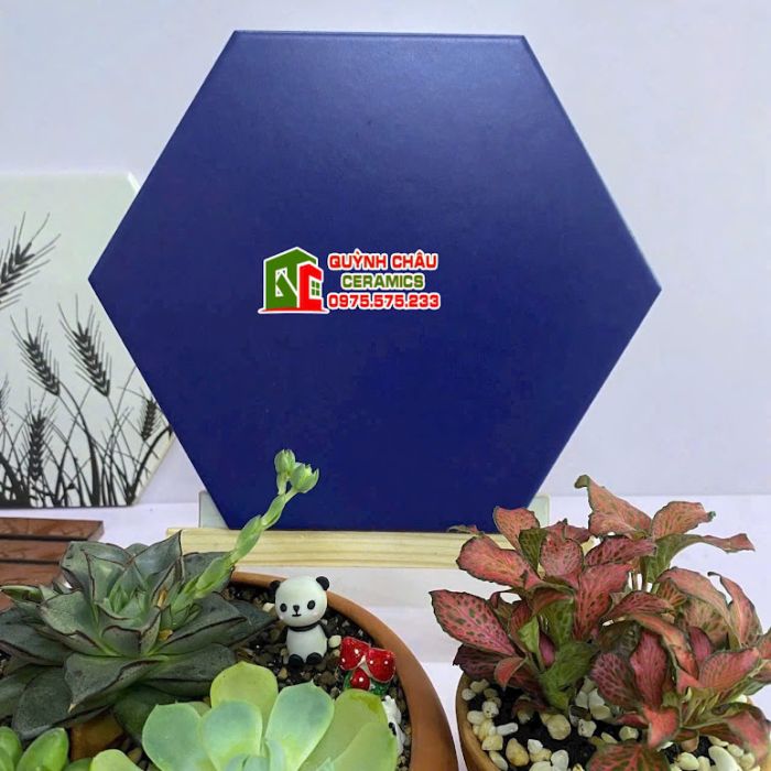 Gạch lục giác màu xanh dương mờ đơn sắc