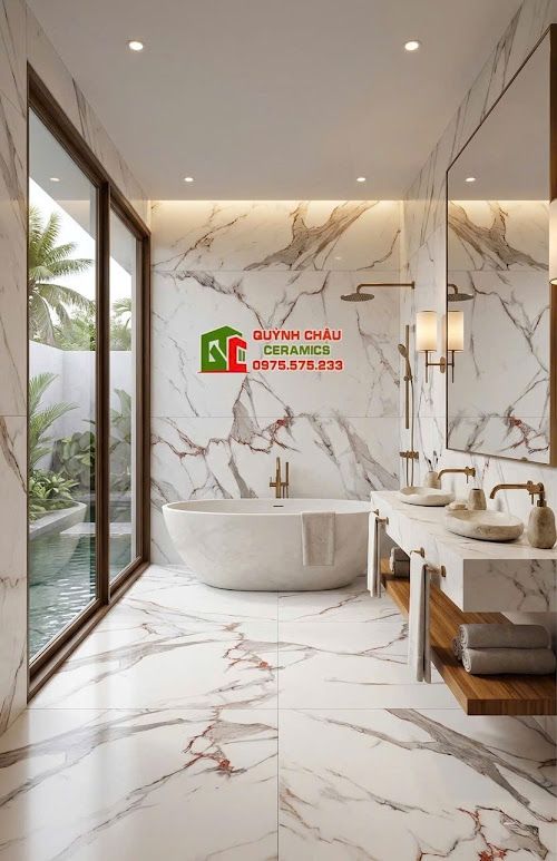 Gạch bóng kính 60x120 vân đá Marble xám khói nâu đỏ