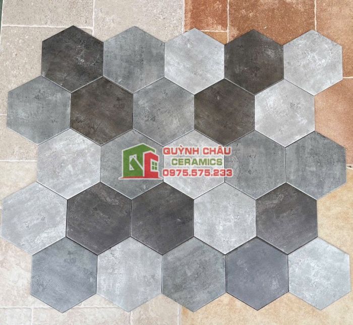Gạch lục giác màu xám loang vân xi măng
