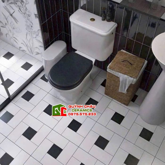 Gạch bông hoa văn vuông trắng đen hình thẻ 30x30 cm