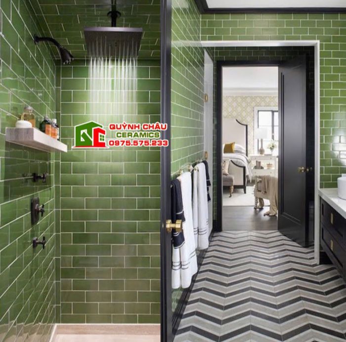 Gạch thẻ ốp tường 75x150 xanh lá men bóng