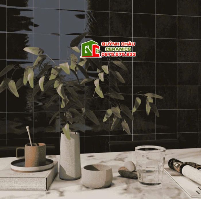 Gạch thẻ bóng xám đen hiệu ứng 15x15 màu giả cổ