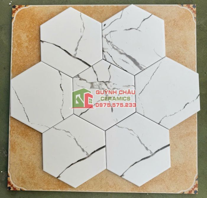 Gạch lục giác trắng mờ vân đá