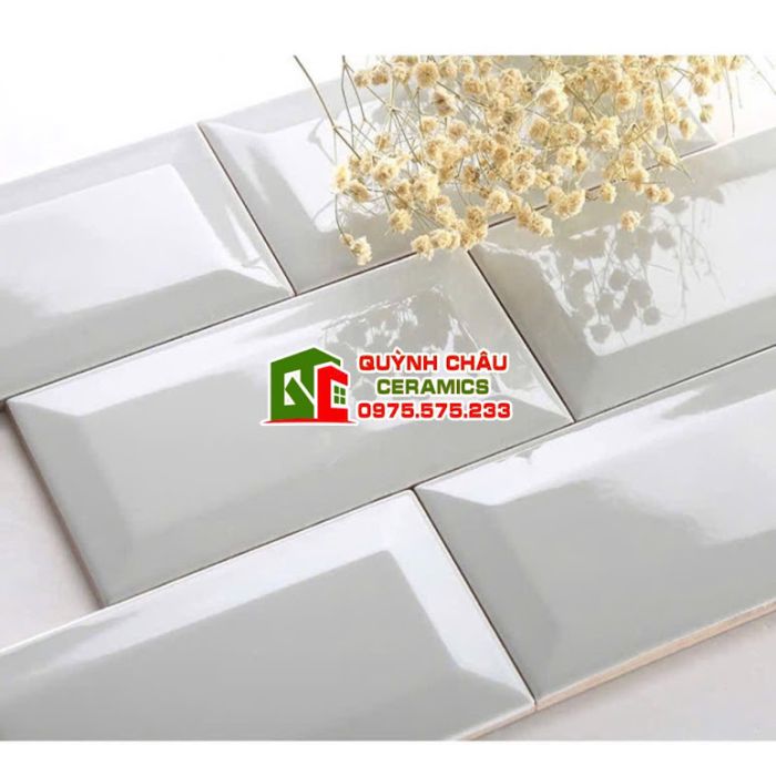 Gạch thẻ 10x20cm vát cạnh màu ghi bóng