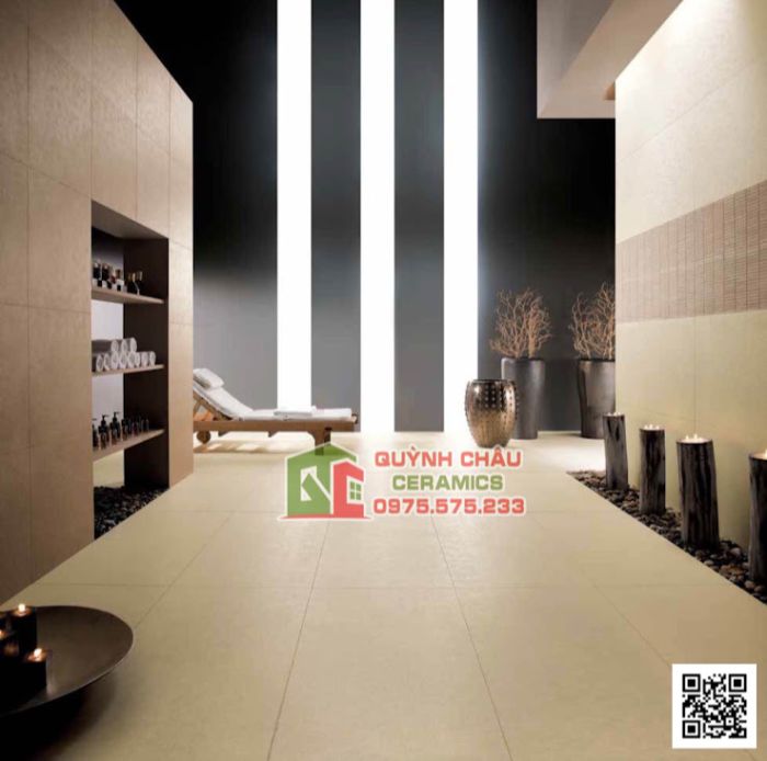 Gạch Italia 60x60 mờ sọc caro màu kem kim tuyến cao cấp