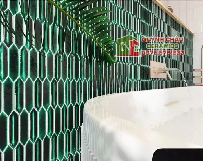 Gạch mosaic que diêm màu xanh hiệu ứng