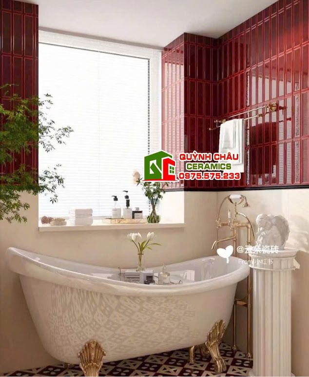 Gạch thẻ 6.8x28 bề mặt lõm đỏ bóng