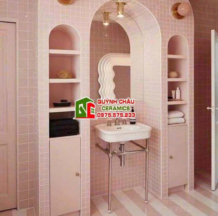 Gạch thẻ vuông 10x10 màu hồng bóng
