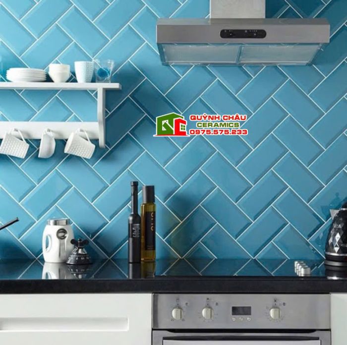 Gạch thẻ xanh bóng 75x150 vát cạnh