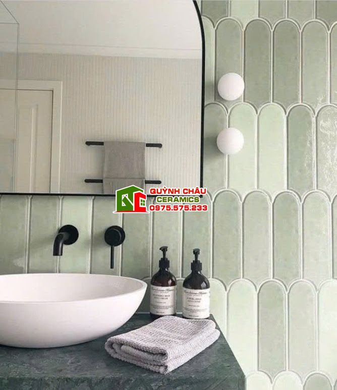 Gạch thẻ lông vũ màu xanh lá non gợn sóng