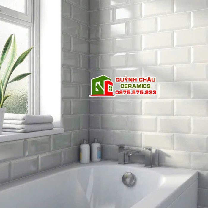 Gạch thẻ 10x20cm vát cạnh màu ghi bóng
